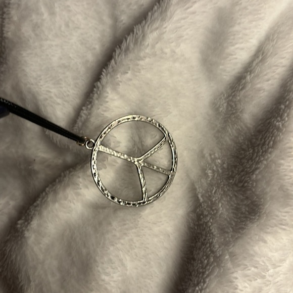 Unisex Stainless Steel Peace Sign Charm on Adjustable Necklace - Picture 3 of 6